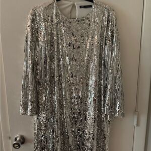Zara Shimmering Silver Sequin Top